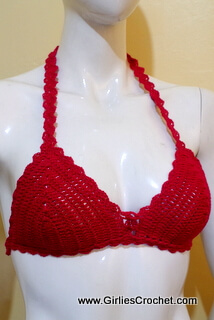 bea bikini top, free crochet pattern, thread, easy, red, summer, beach