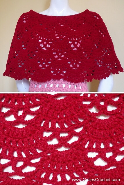 bea poncho, free crochet pattern, red, medium weight yarn, red heart super saver, easy