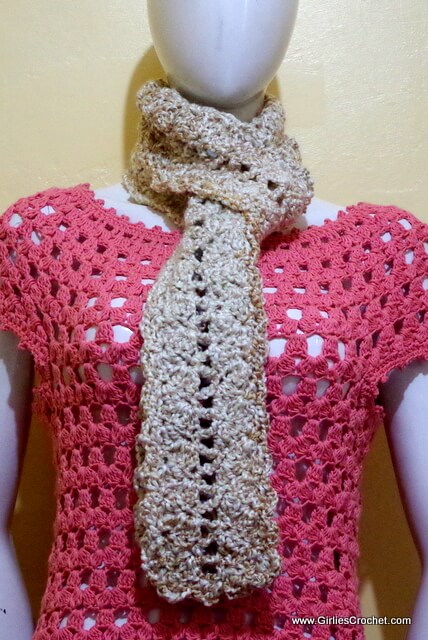 carla crochet scarf, free crochet pattern, easy, bulky yarn, lions brand