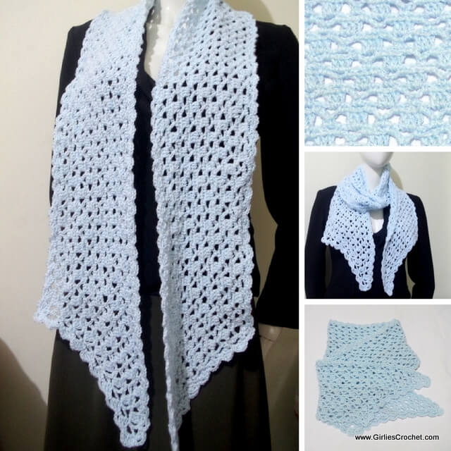 free crochet pattern, claire pointed scarf