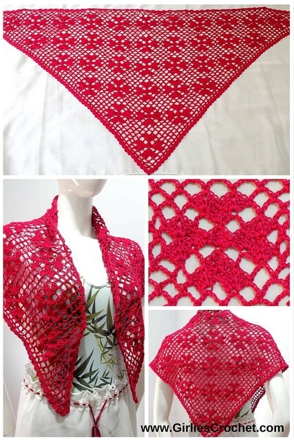 clover heart shawl, free crochet pattern, v-st, beginners pattern, easy, spring shawl, lacy shawl