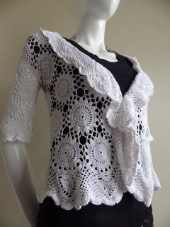 thread crochet shrug using circle joined motif