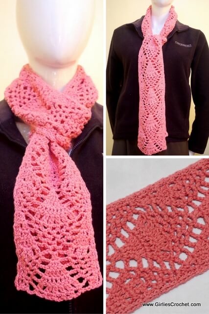 diana crochet scarf, free crochet pattern, easy, G hook, worsted cotton