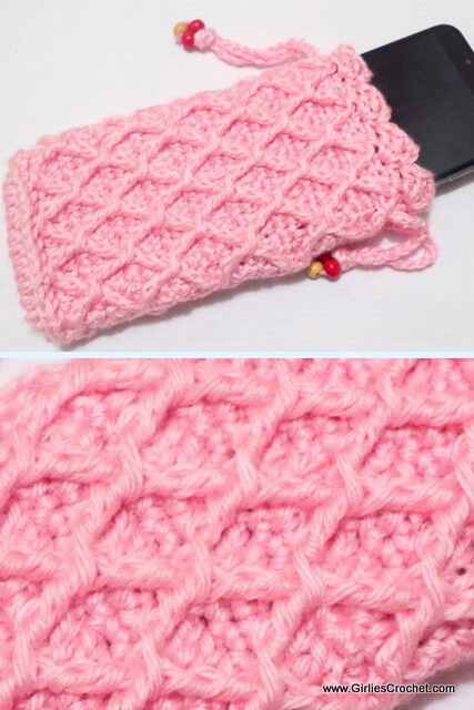 Free crochet pattern: Diamond Trellis Cellphone Pouch