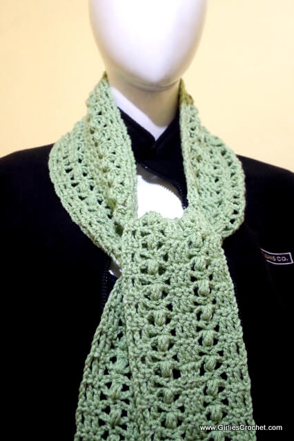 elena crochet scarf, free crochet pattern, puff stitch