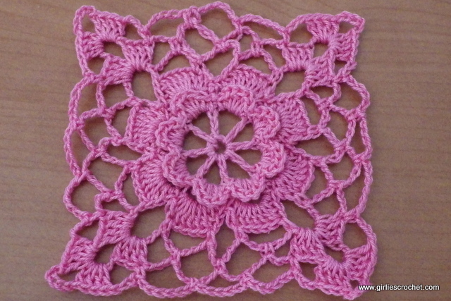 free crochet pattern, flower square motif, easy, photo tutorial, thread crochet