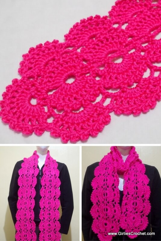 free crochet pattern, gina crochet scarf, fan stitch, easy