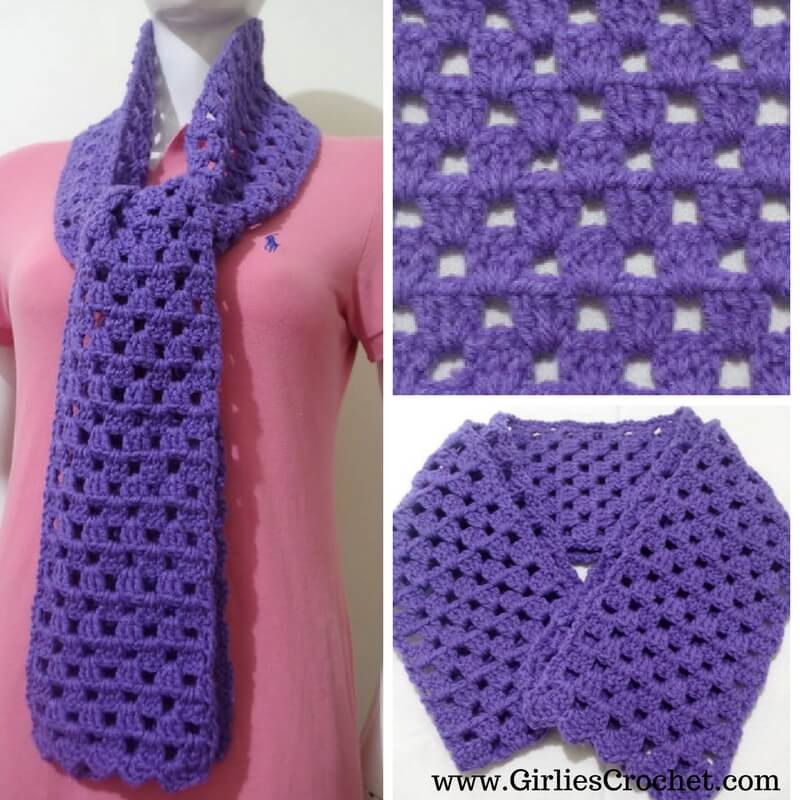 free crochet pattern,Granny Easy Scarf, photo tutorial in each step,