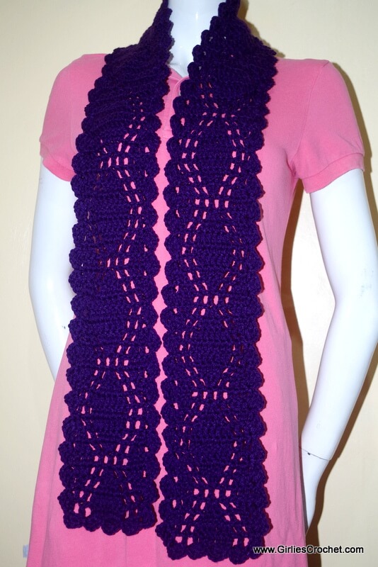lucy diamond scarf, free crochet pattern, easy