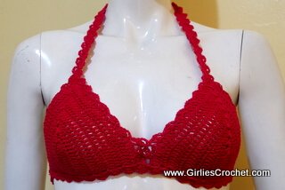 bea bikini top, free crochet pattern, thread, easy, red, summer, beach