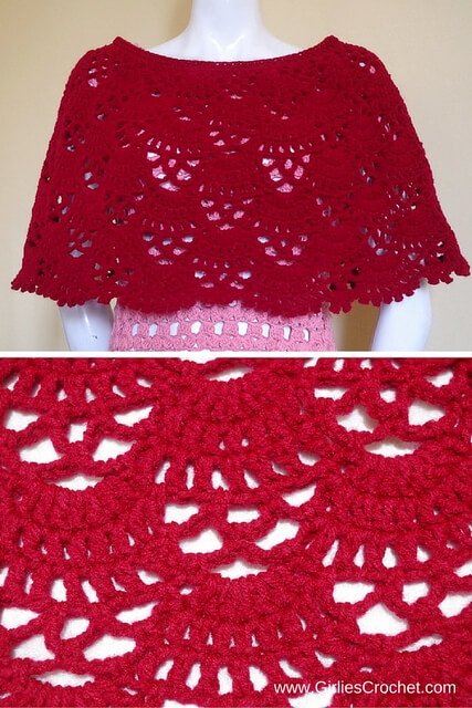 bea poncho, free crochet pattern, red, medium weight yarn, red heart super saver, easy