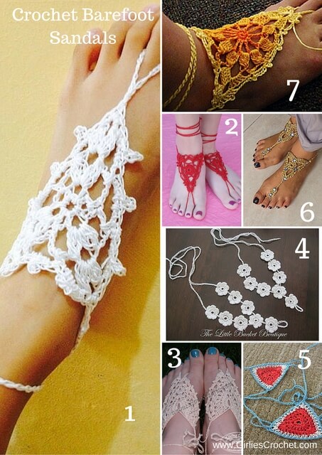 crochet barefoot sandals, free crochet pattern, thread, summer, beach, easy