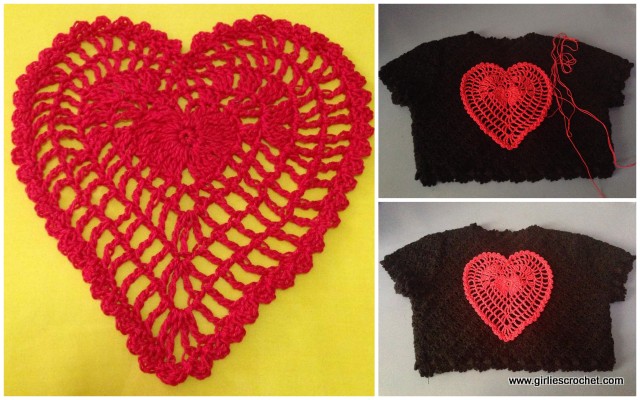 free crochet pattern, heart embellishment, easy, thread, valentines gift, photo tutorial