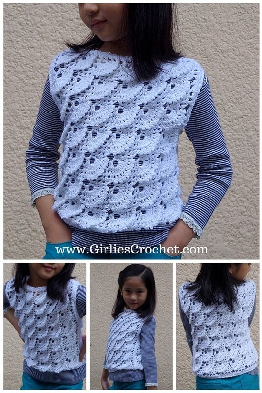 gelnda vest, free crochet pattern, easy, vest for kid's, fan stitch, pattern for beginners