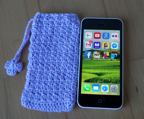 iPhone 5c crochet case, free crochet pattern, cluster stitch, thread crochet