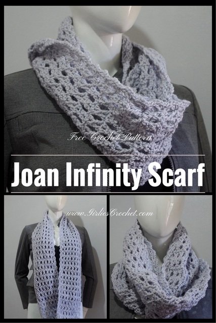 Joan infinity scarf, free crochet pattern, easy pattern for beginners, infinity scarf, treble cross stitch project, red heart