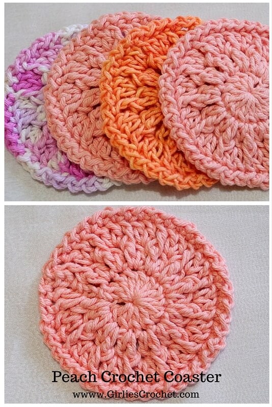 peach crochet coaster, free crochet pattern, easy, beginner's pattern