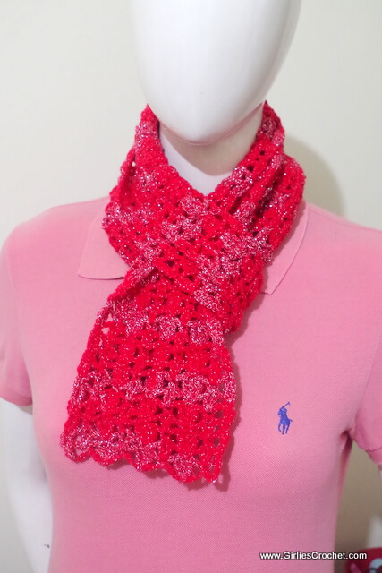 free crochet pattern, red glam scarf