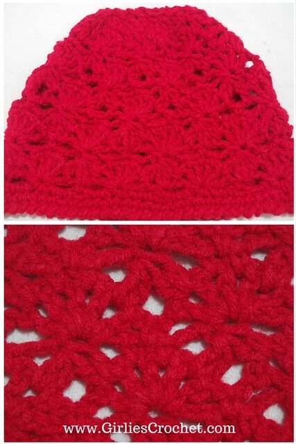 free crochet pattern, beanie, fan stitch, cluster